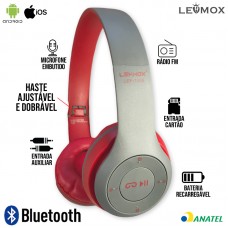 Fone Bluetooth LEF-1000 Lehmox - Cinza Vermelho